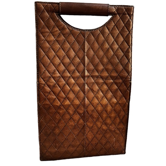 Unique Quilted Cognac Leather Handbag - Picture 3 of 5